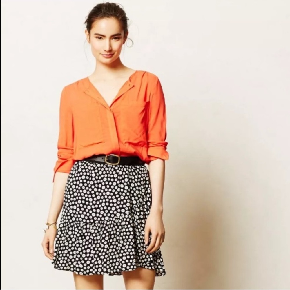 Anthropologie Maeve Paulista Buttons Ruffle Polka Dot Elastic Waist Skirt Small